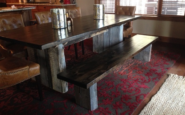 Barnwood base table w/alder top and bench